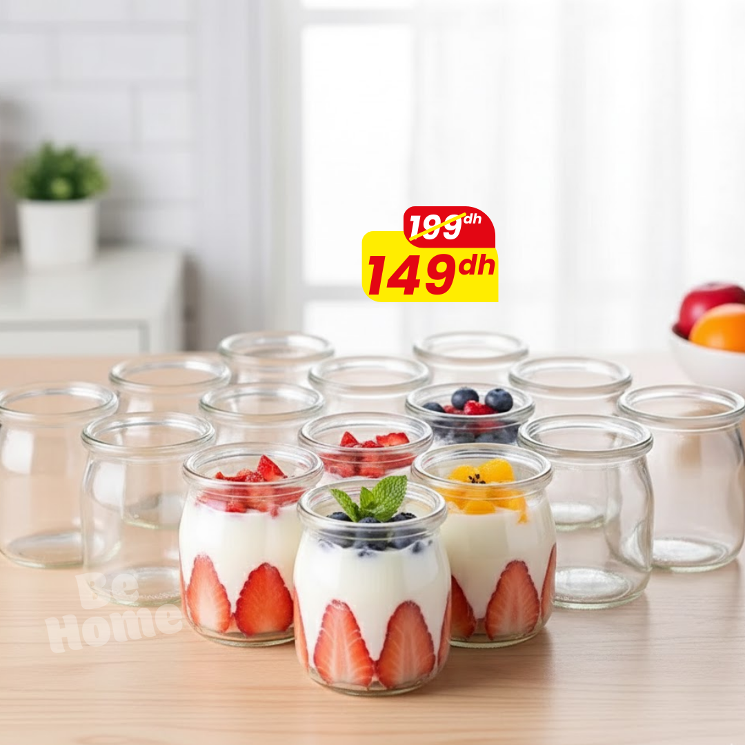 Set de 12 Pots à Yaourt en Verre Transparent – 212 ml