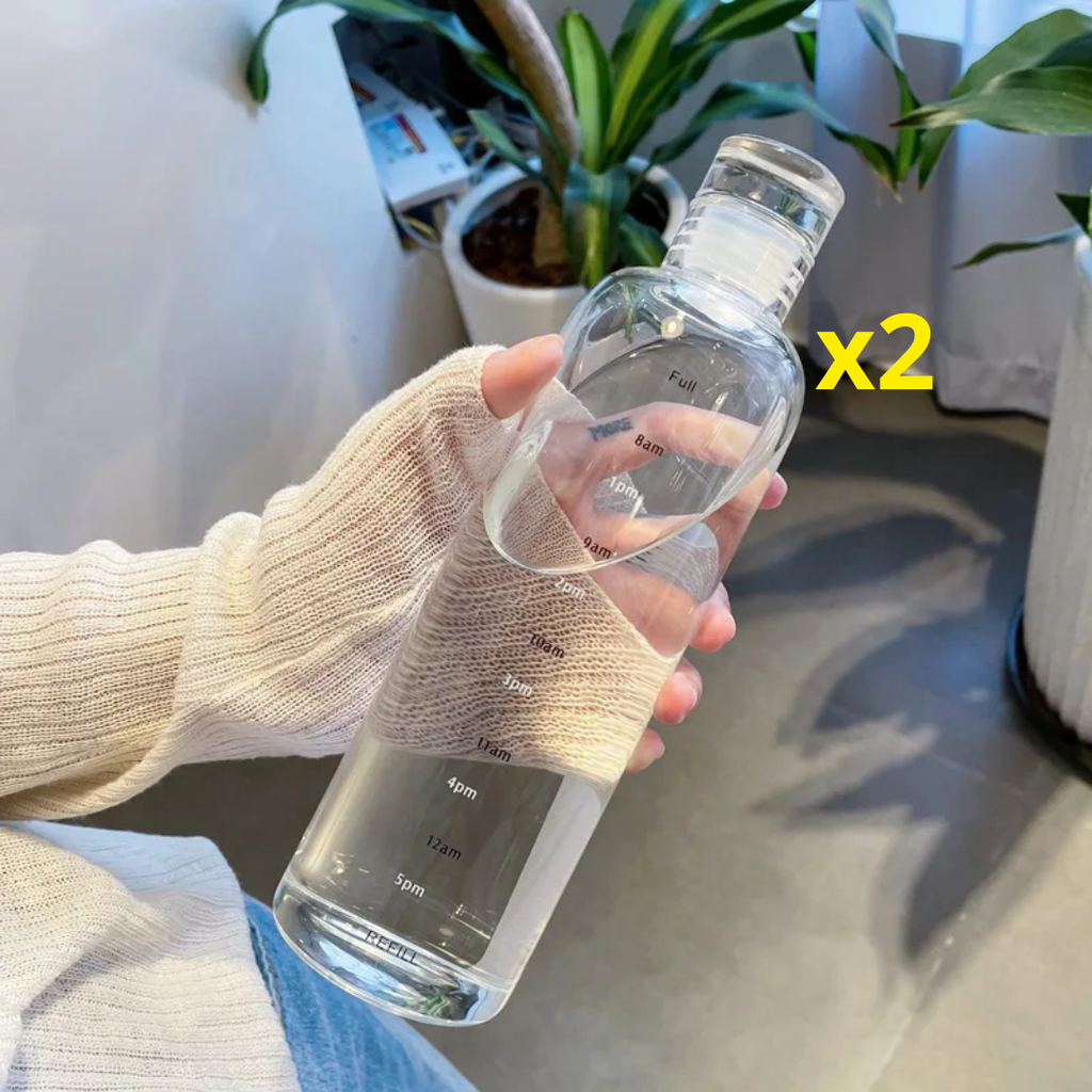 Lot de 2 Bouteilles en Verre Borosilicate avec Graduation Horaire – 500 ml