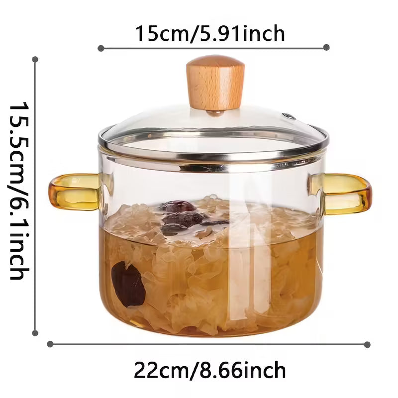 Casserole en Verre Borosilicate 1.6L – Résistante à la Chaleur avec Poignée